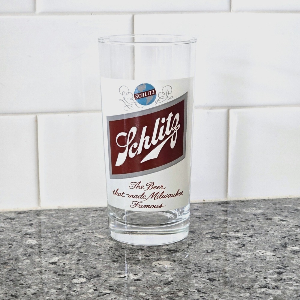 Vintage Schlitz Beer Glass Milwaukee Famous Brewery Logo 12 oz Bar Pint Tumbler